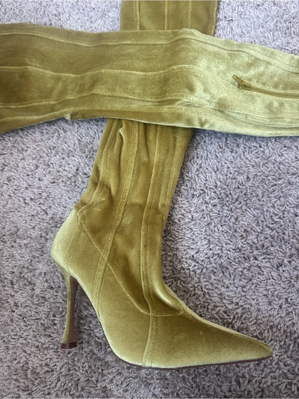 Steve Madden Chartreuse Velvet Thigh High Boots